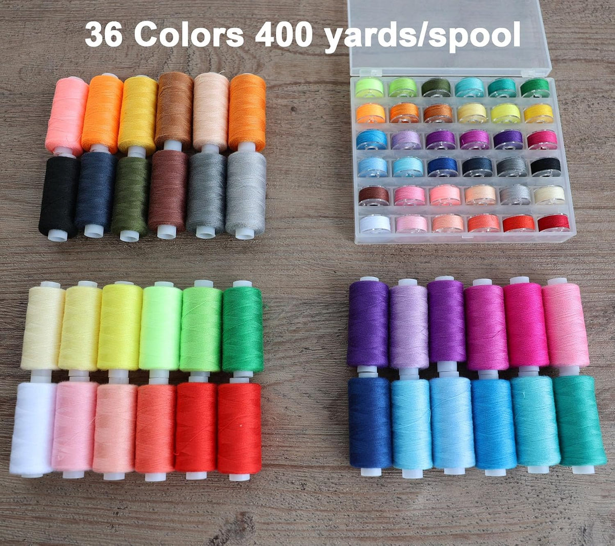 HAGBOU 72 Pc Sewing Thread Set with Bobbins - Detail view