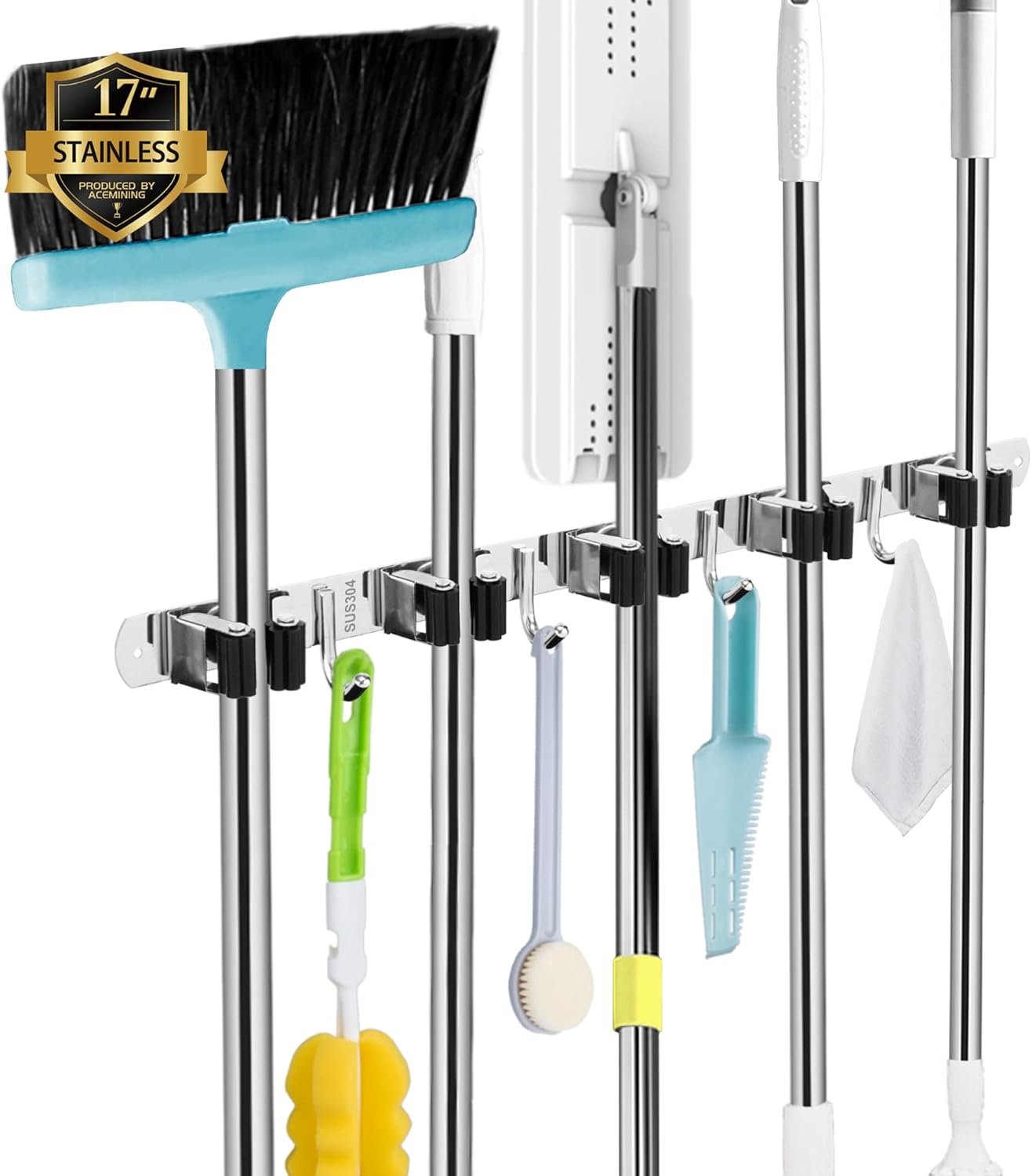 AceMining Wall Mount Mop and Broom Holder