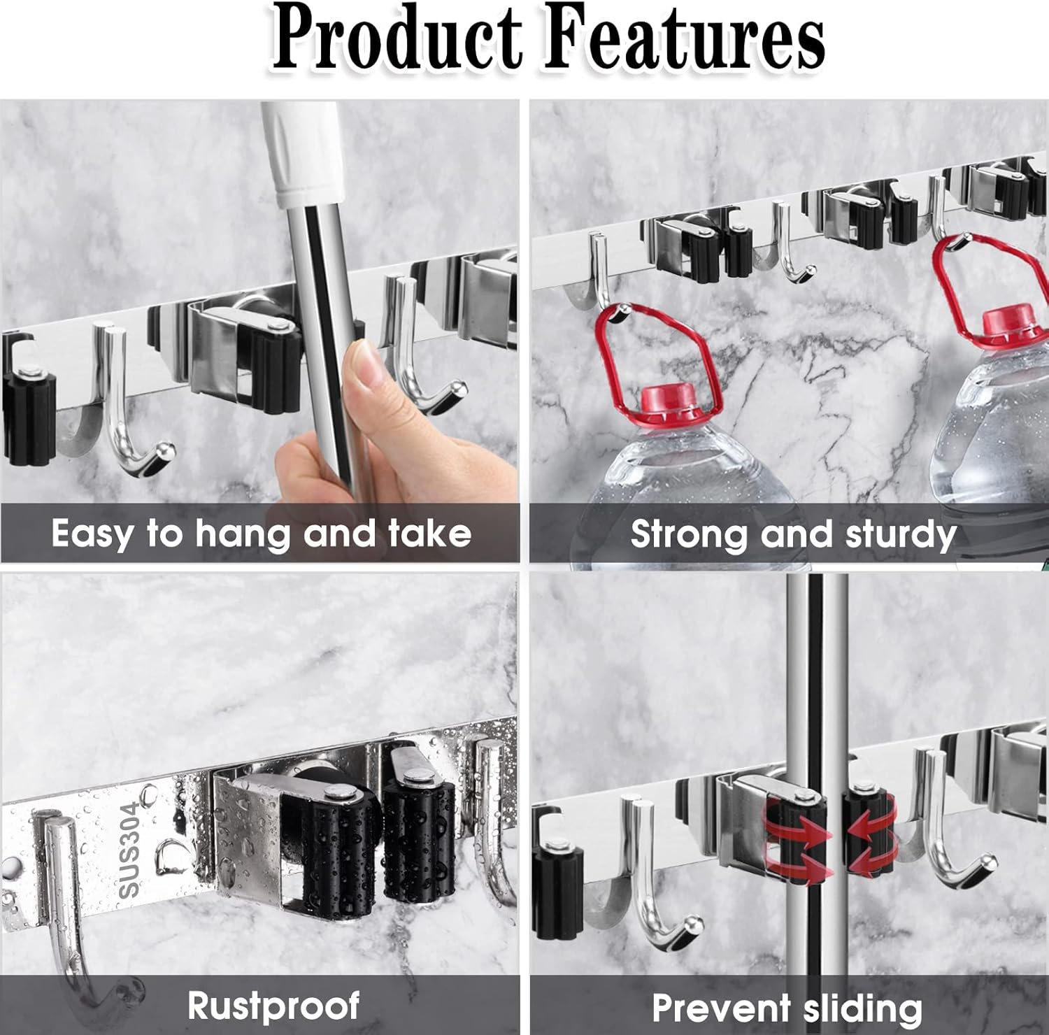 AceMining Wall Mount Mop and Broom Holder - Detail view