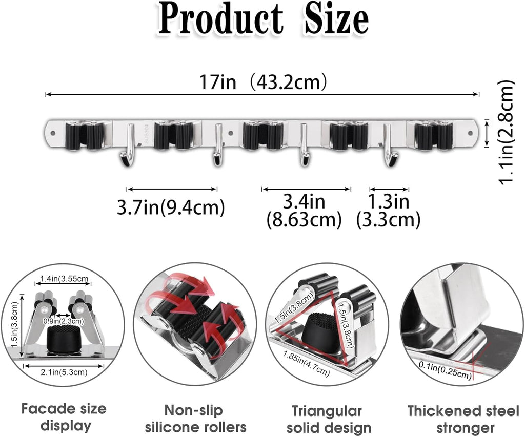 AceMining Wall Mount Mop and Broom Holder - Alternate angle