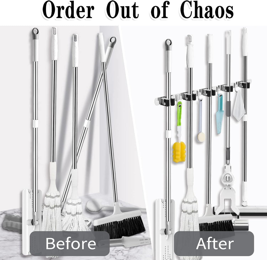 AceMining Wall Mount Mop and Broom Holder - In use