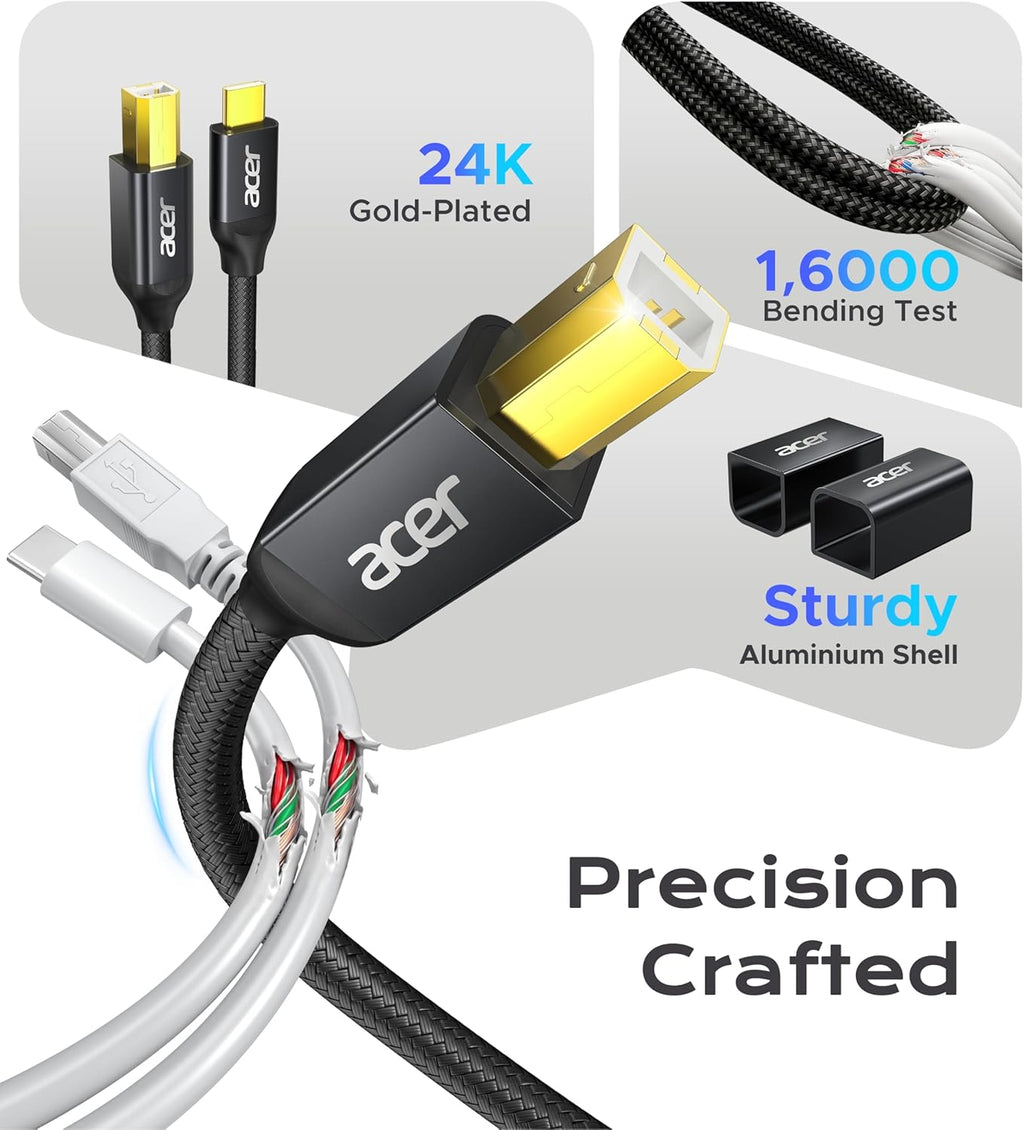 Acer USB B to USB C Printer Cable 6.6 ft - Packaging