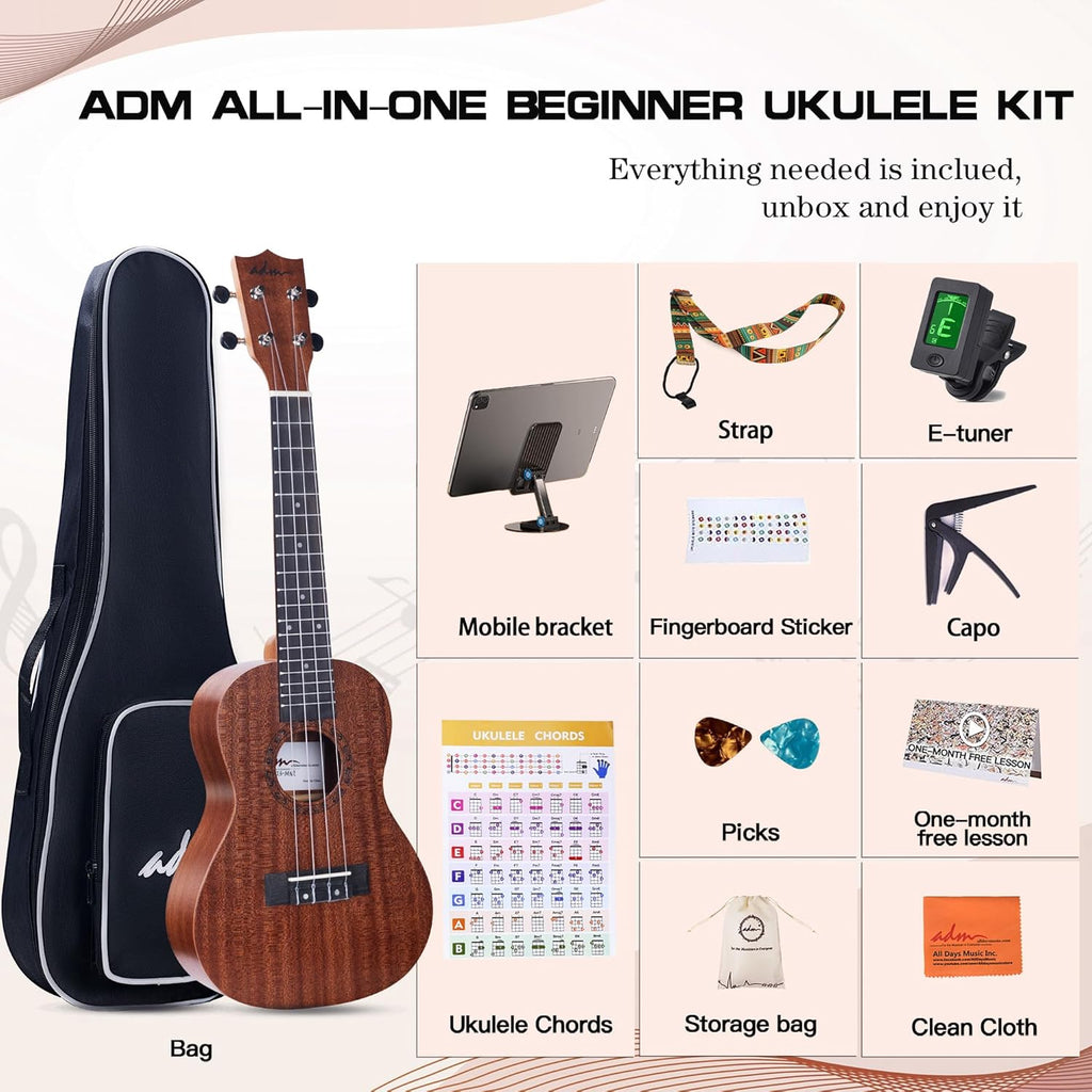 ADM 23 Inch Ukulele Beginner Kit - Alternate angle