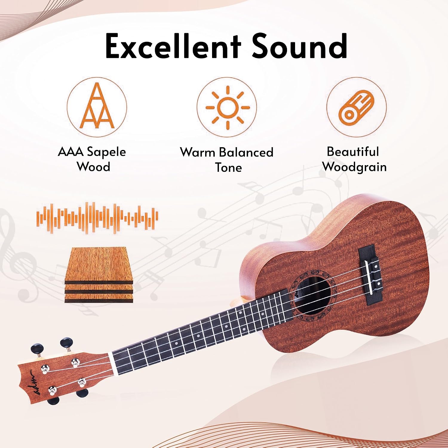 ADM 23 Inch Ukulele Beginner Kit - Size reference