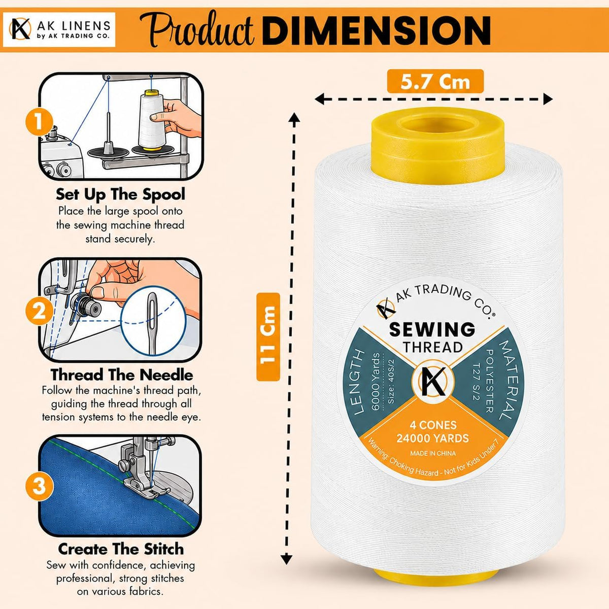 AK Trading 4-Pack Sewing Thread Cones - Detail view