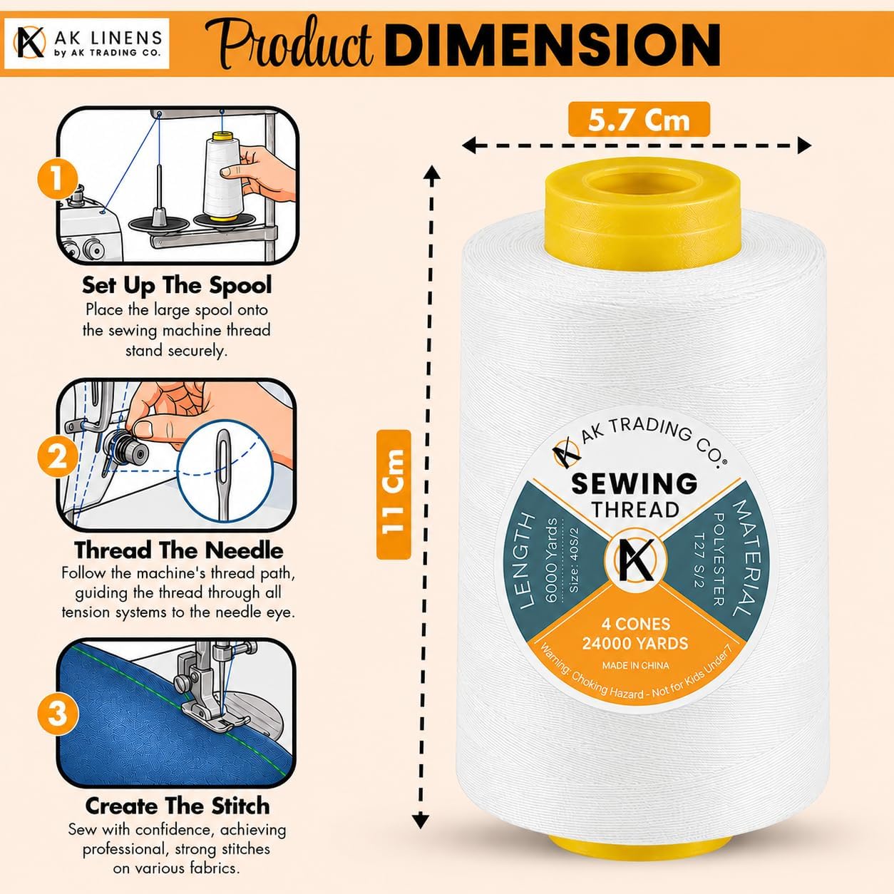 AK Trading 4-Pack Sewing Thread Cones - Detail view