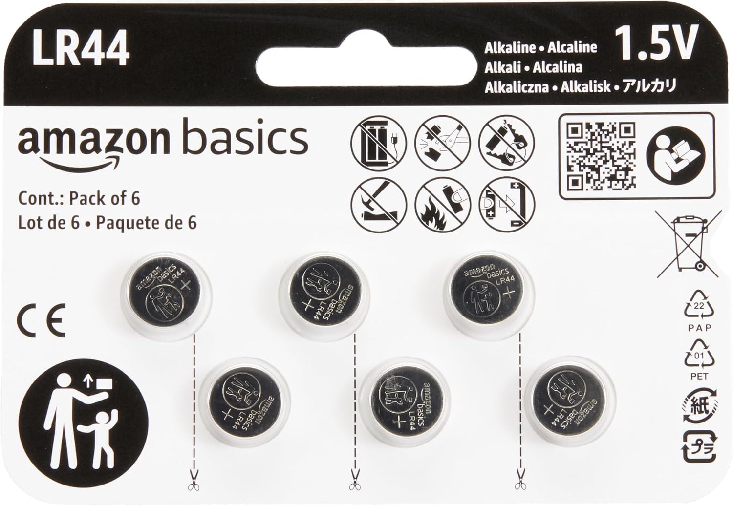 Amazon Basics LR44 Button Cell Batteries, 6-Pack