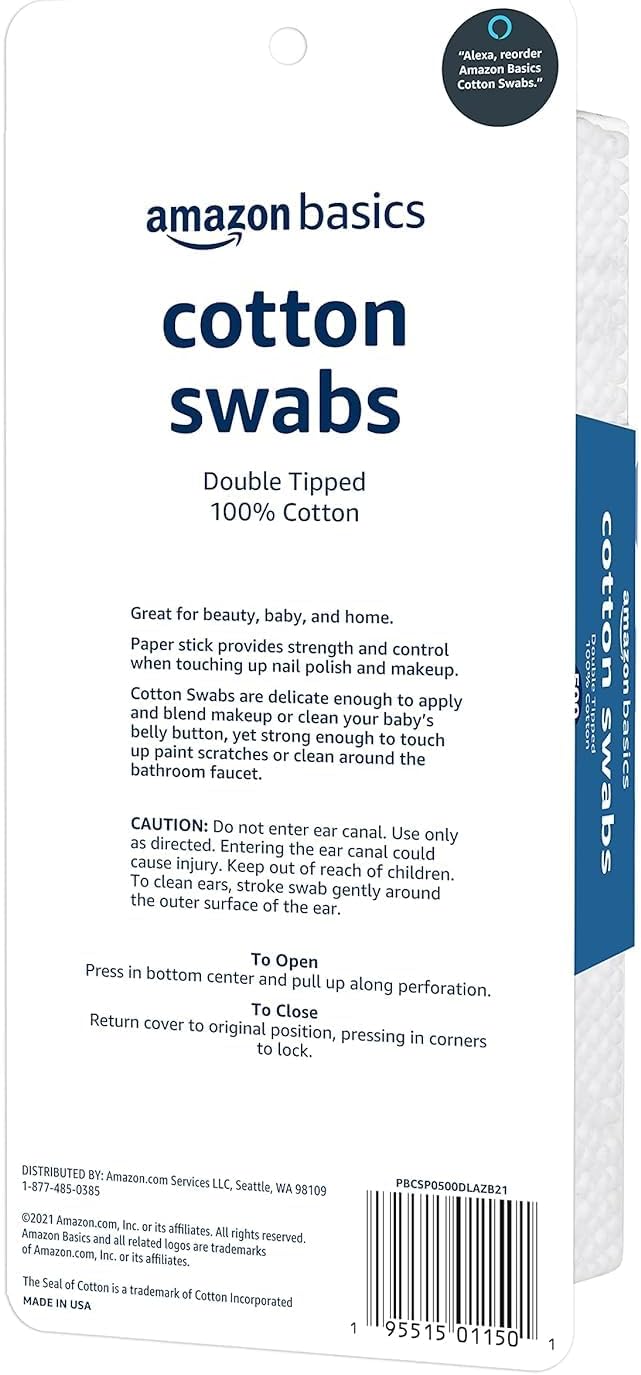 Amazon Basics Cotton Swabs, 500 Count - Detail view