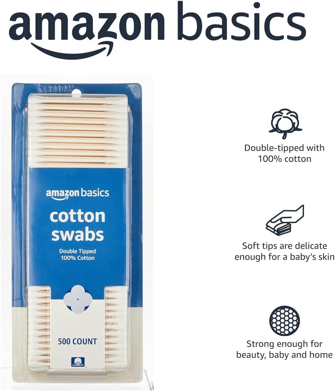 Amazon Basics Cotton Swabs, 500 Count - Alternate angle