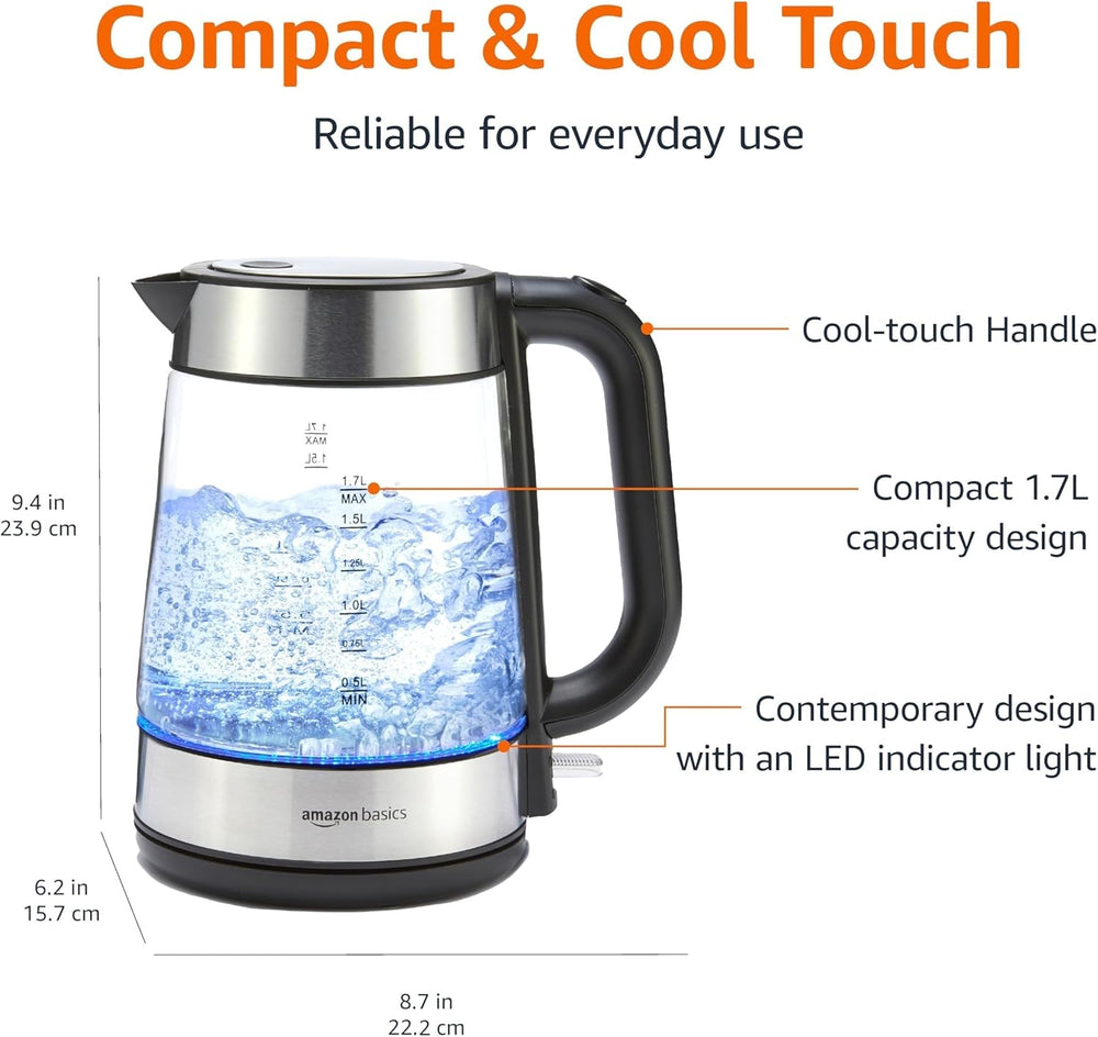 Amazon Basics Electric Kettle, 1.7L, Glass - Close-up