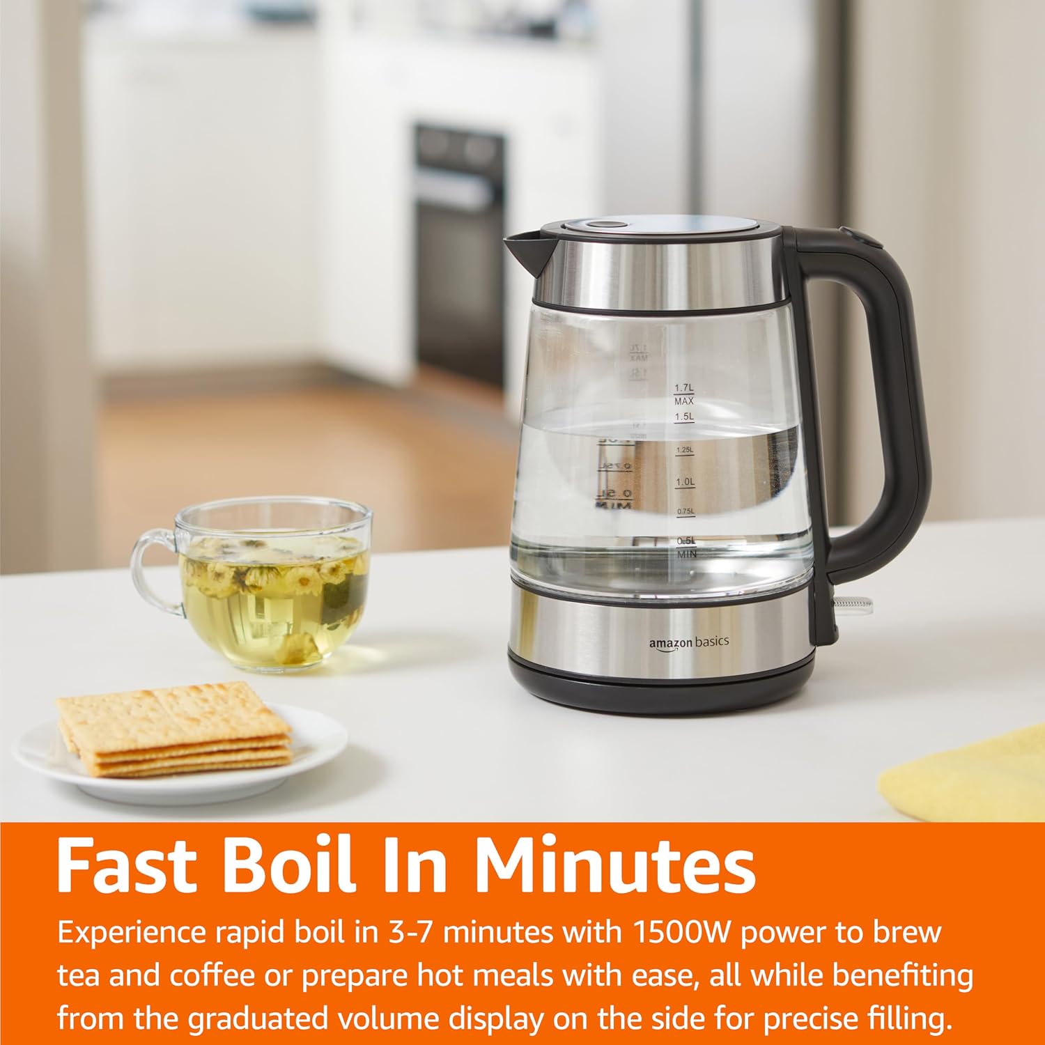 Amazon Basics Electric Kettle, 1.7L, Glass - Packaging
