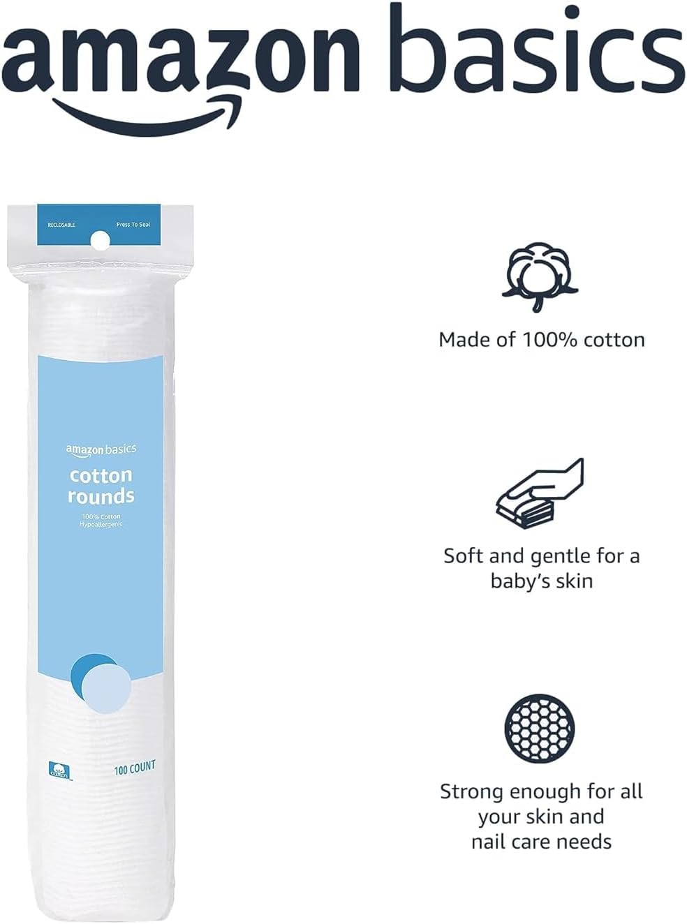Amazon Basics Cotton Rounds, 100 Count - Alternate angle