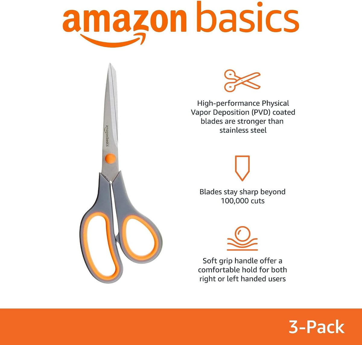 Amazon Basics Scissors, 3-Pack - Detail view