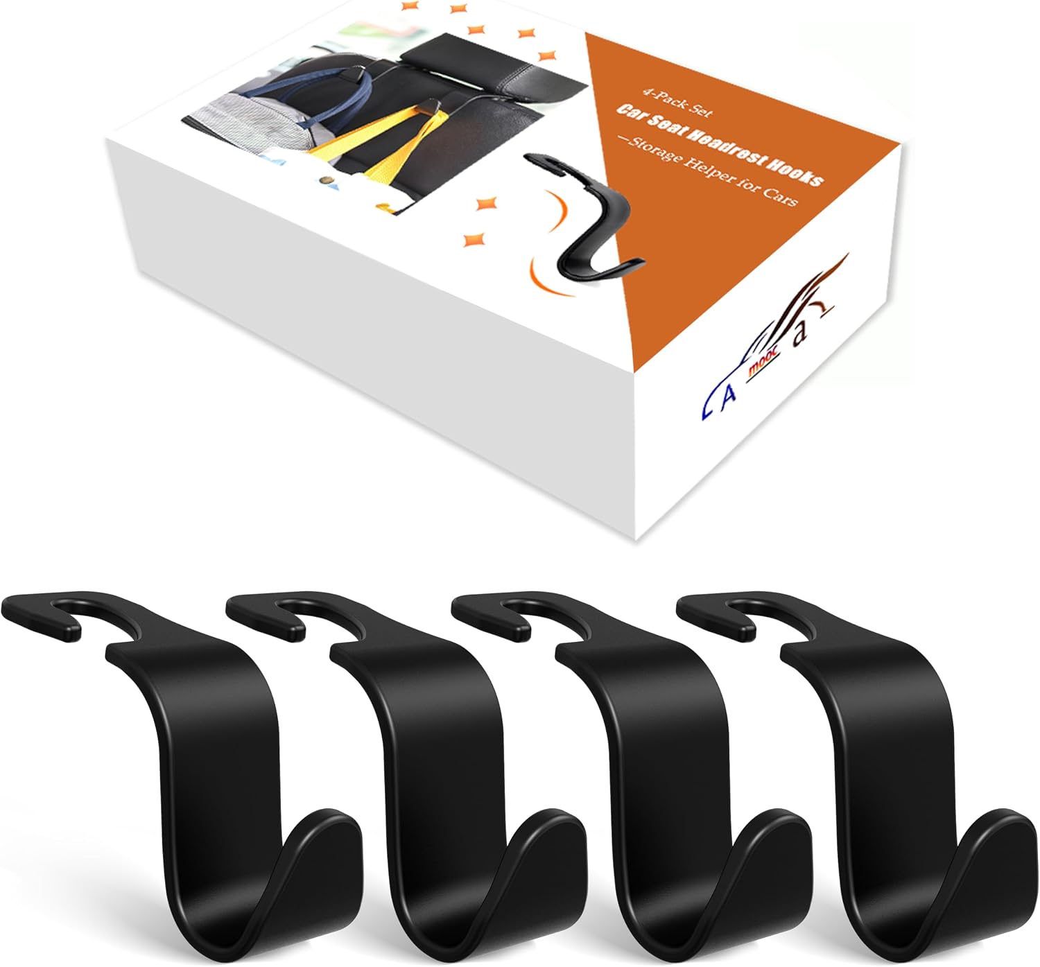 Amooca 4-Pack Car Headrest Hooks, Holds 55 lbs