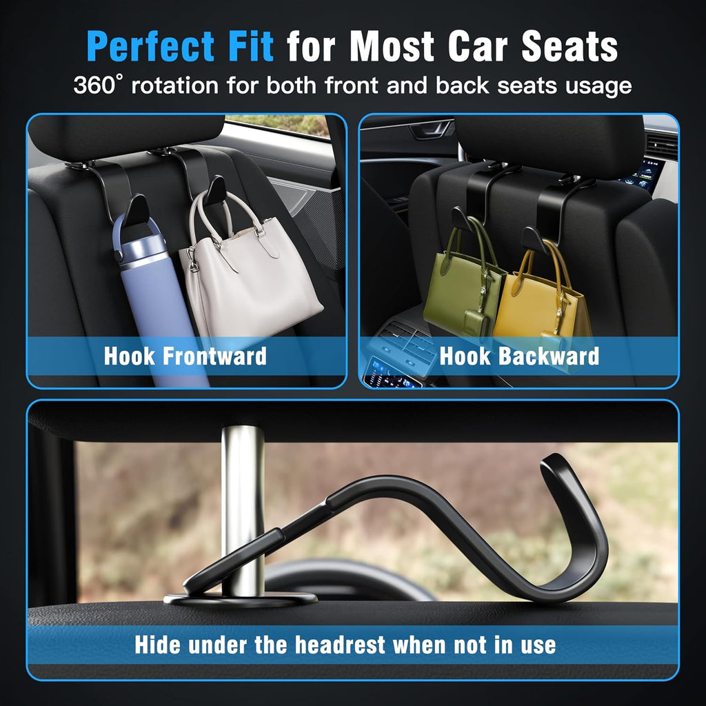 Amooca 4-Pack Car Headrest Hooks, Holds 55 lbs - Close-up