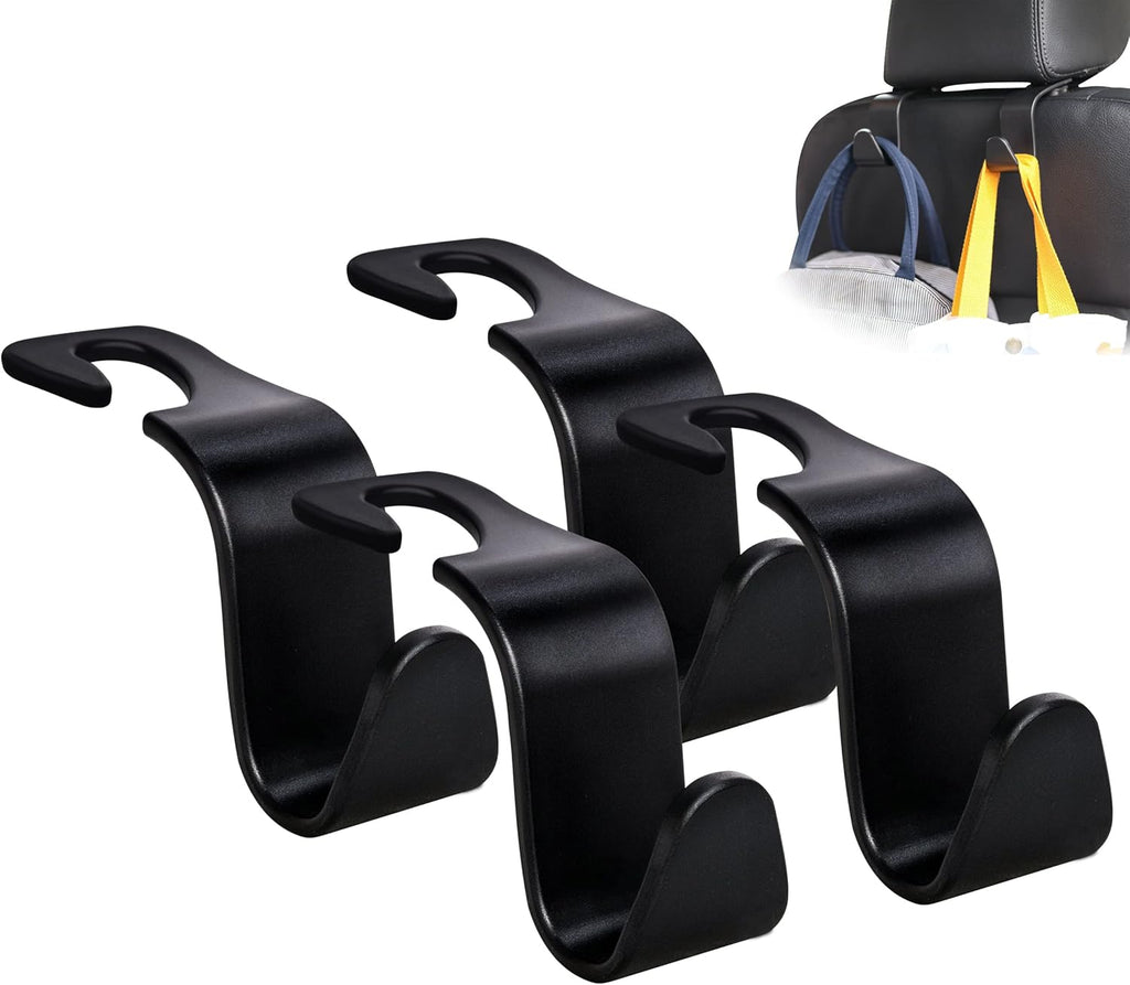 Amooca 4-Pack Car Headrest Hooks, Holds 55 lbs - Packaging