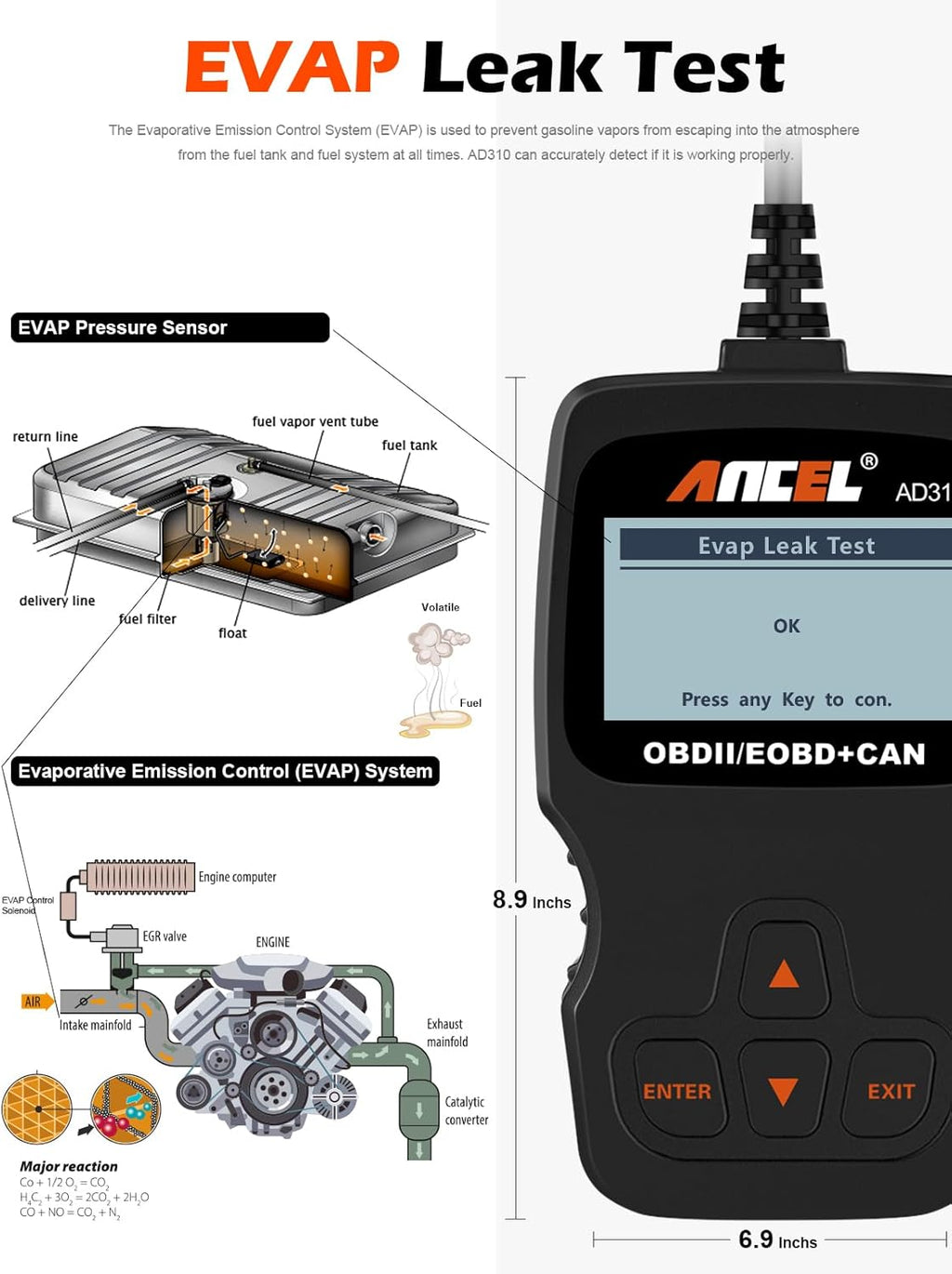 ANCEL AD310 Universal OBD II Scanner - Size reference