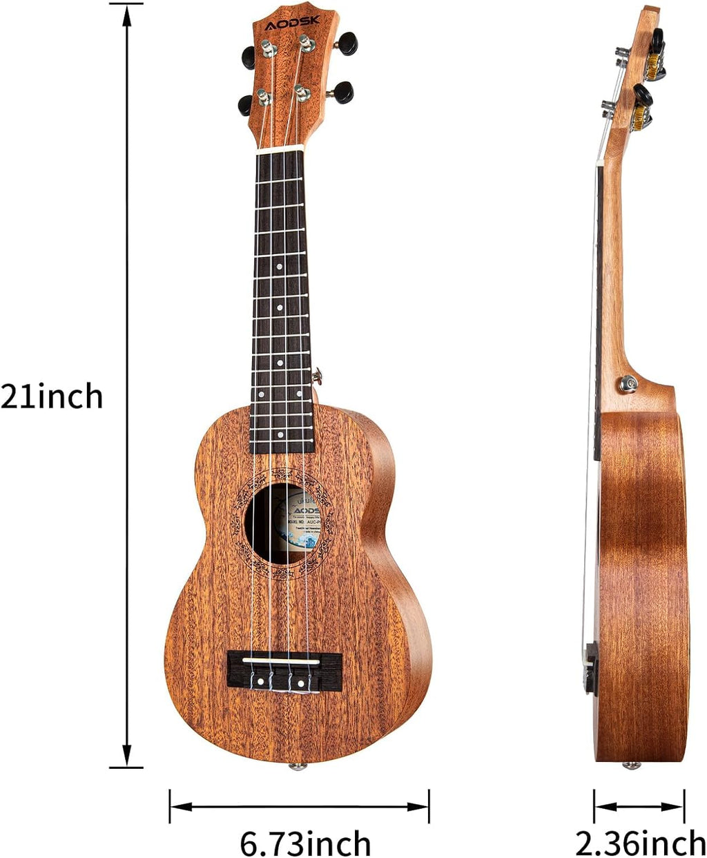 AODSK Soprano Ukulele for Beginners, 21 Inch - Detail view