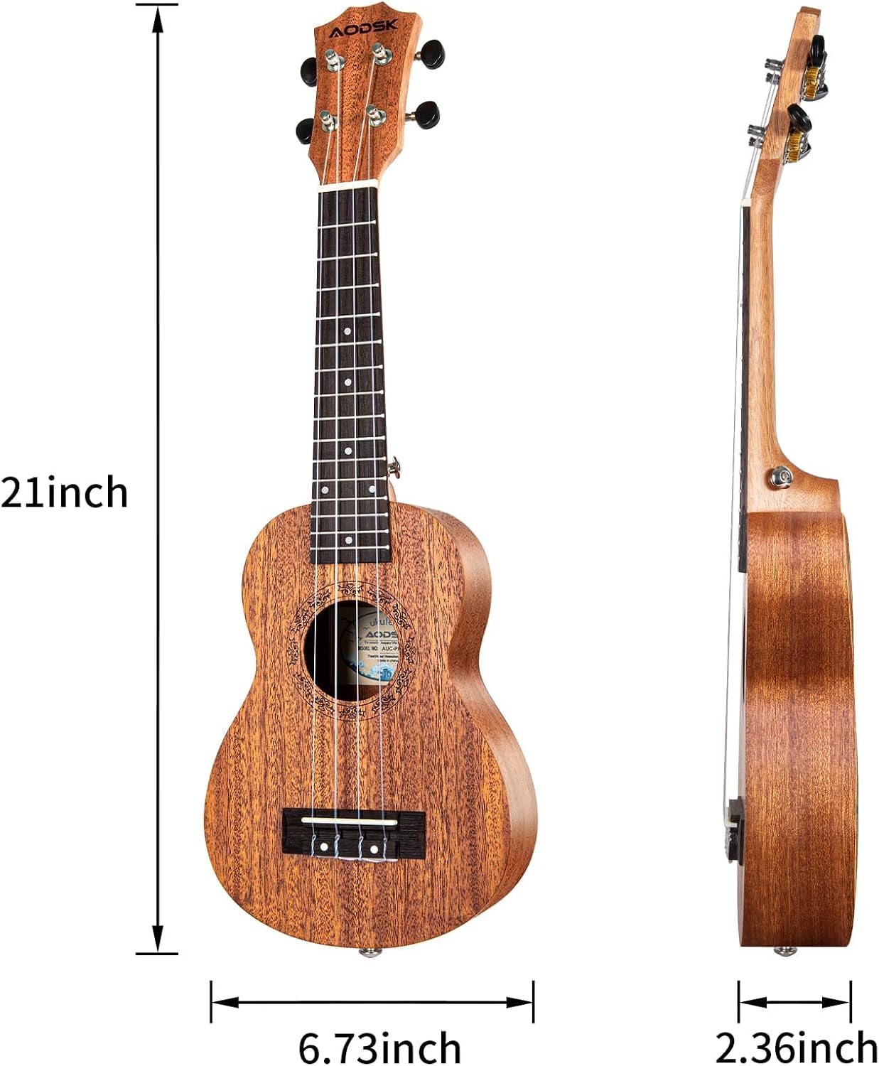 AODSK Soprano Ukulele for Beginners, 21 Inch - Detail view