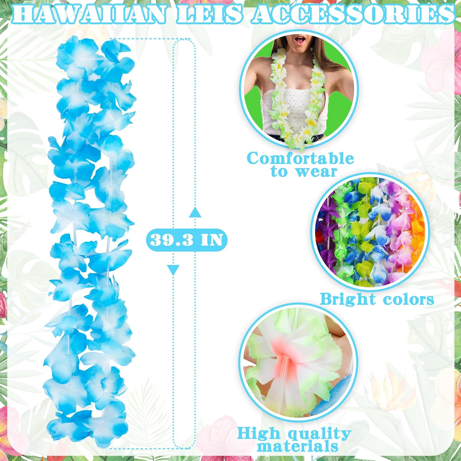 Arrowom 24-Pack Hawaiian Silk Flower Leis - Detail view