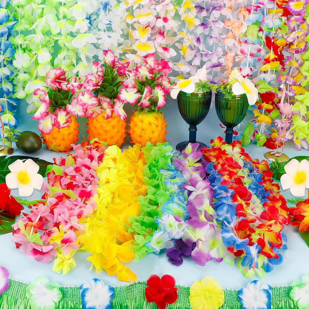 Arrowom 24-Pack Hawaiian Silk Flower Leis - In use