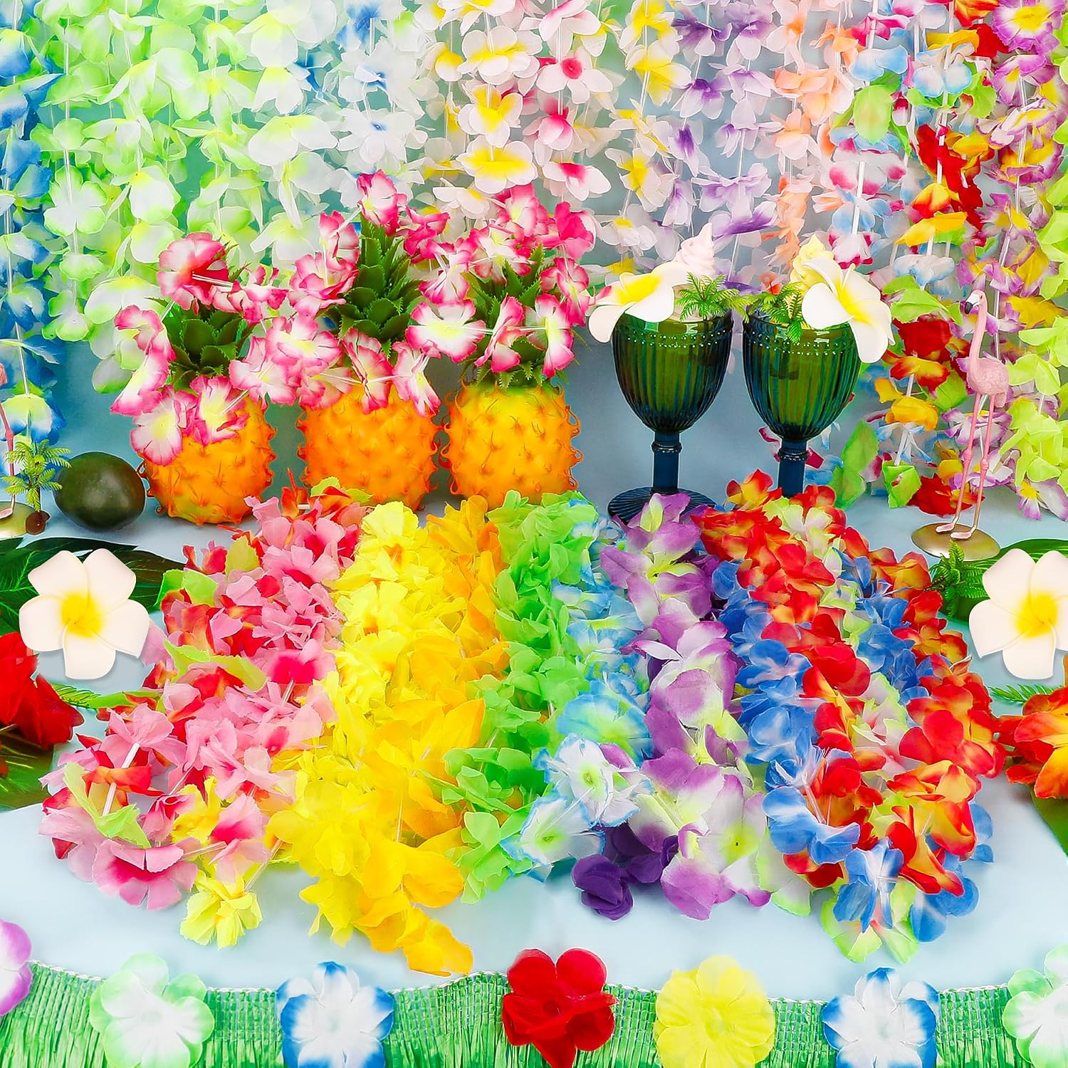 Arrowom 24-Pack Hawaiian Silk Flower Leis - In use
