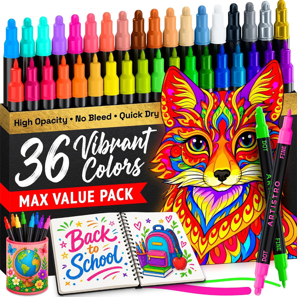Artistro 36-Pack Dual-Tip Paint Markers