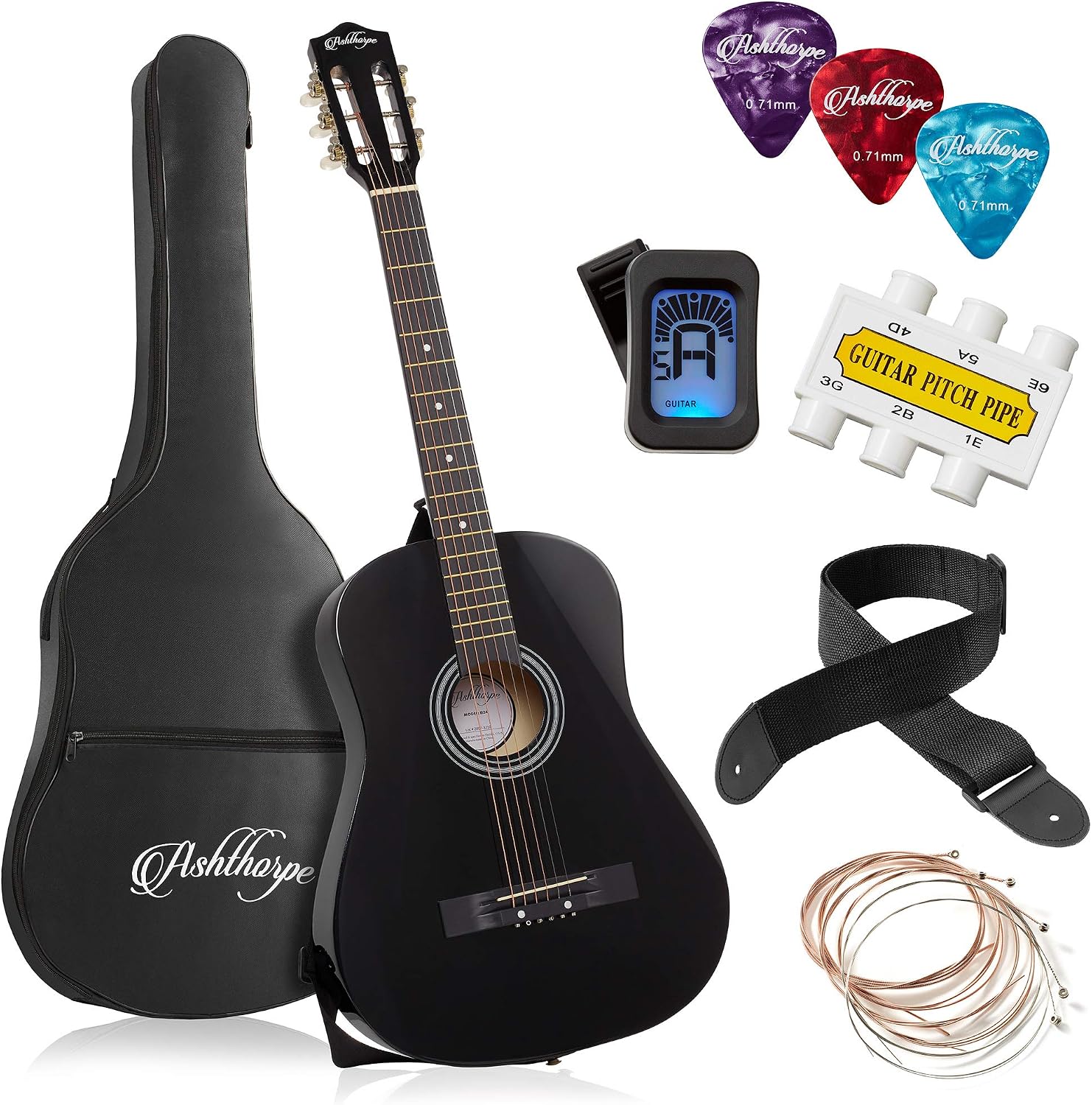 Ashthorpe 38-In Acoustic Guitar Starter Kit