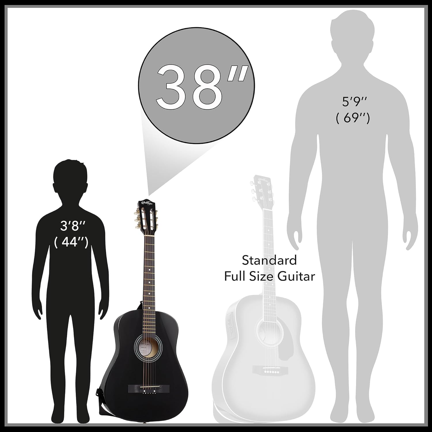 Ashthorpe 38-In Acoustic Guitar Starter Kit - Size reference