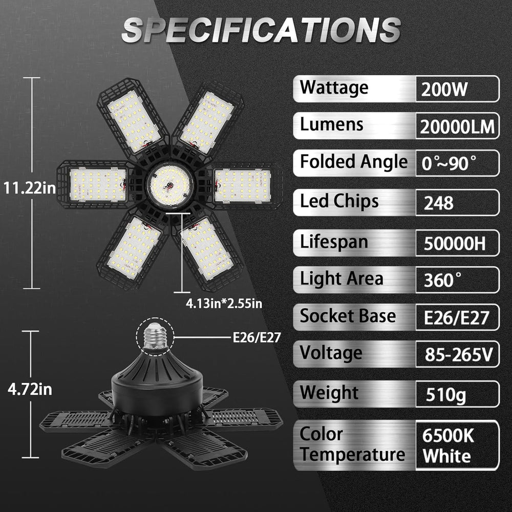 Audles 2-Pack LED Garage Shop Lights - Close-up
