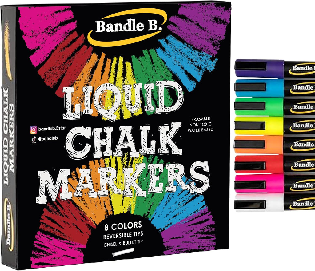 Bandle B. Erasable Chalk Markers, 8 Vibrant Colors