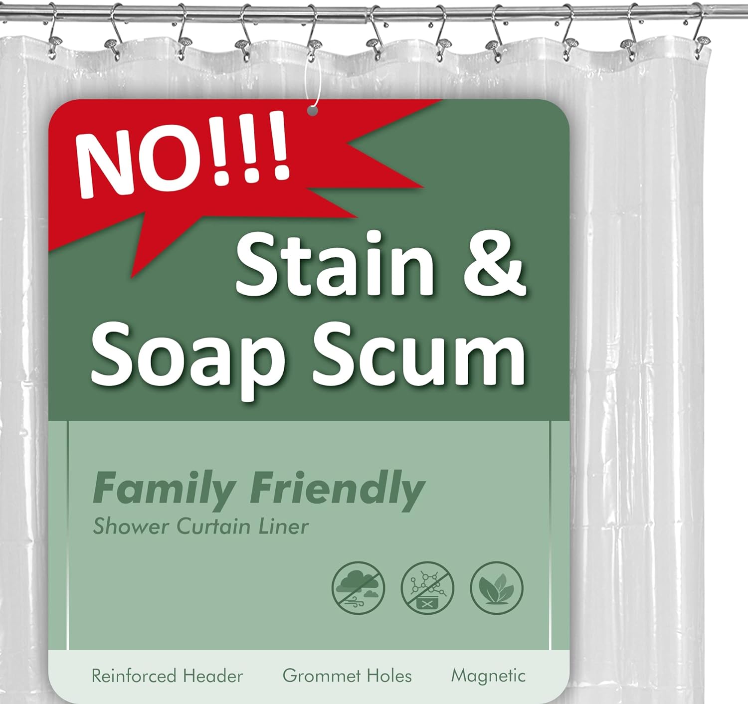 Barossa Clear PEVA Shower Curtain Liner - Detail view