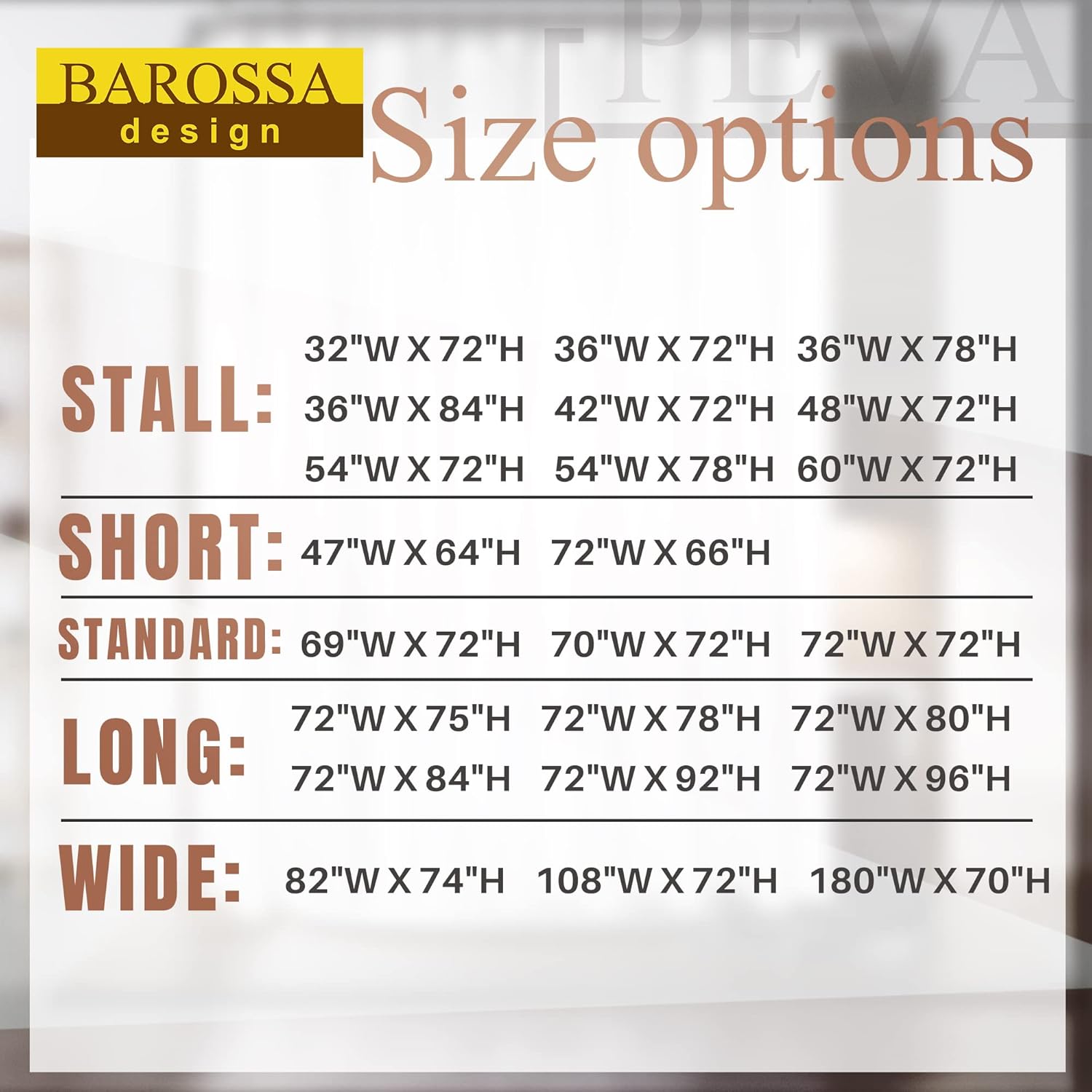 Barossa Clear PEVA Shower Curtain Liner - Packaging