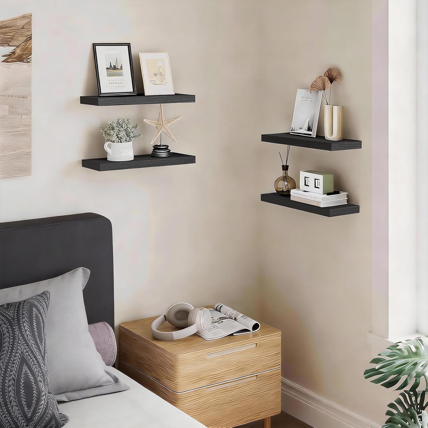 Bayka Rustic Wood Floating Shelves Set of 3 - Detail view