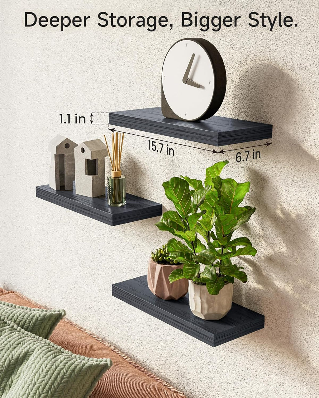 Bayka Rustic Wood Floating Shelves Set of 3 - Alternate angle