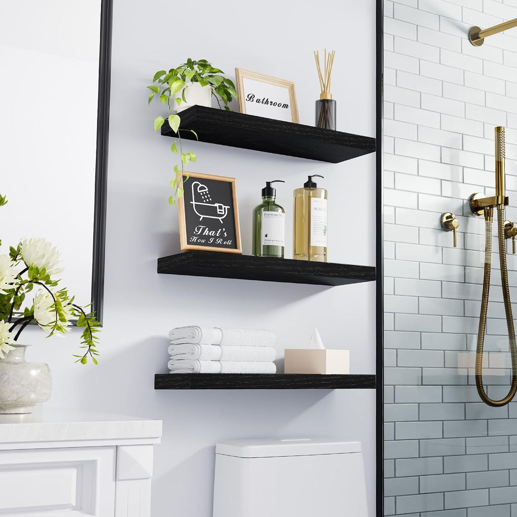 Bayka Rustic Wood Floating Shelves Set of 3 - Close-up