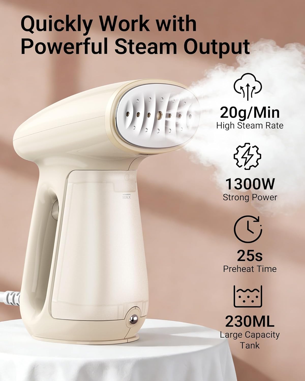 1300W Clothes Steamer, 25s Heat-Up, 230ml Tank - Detail view