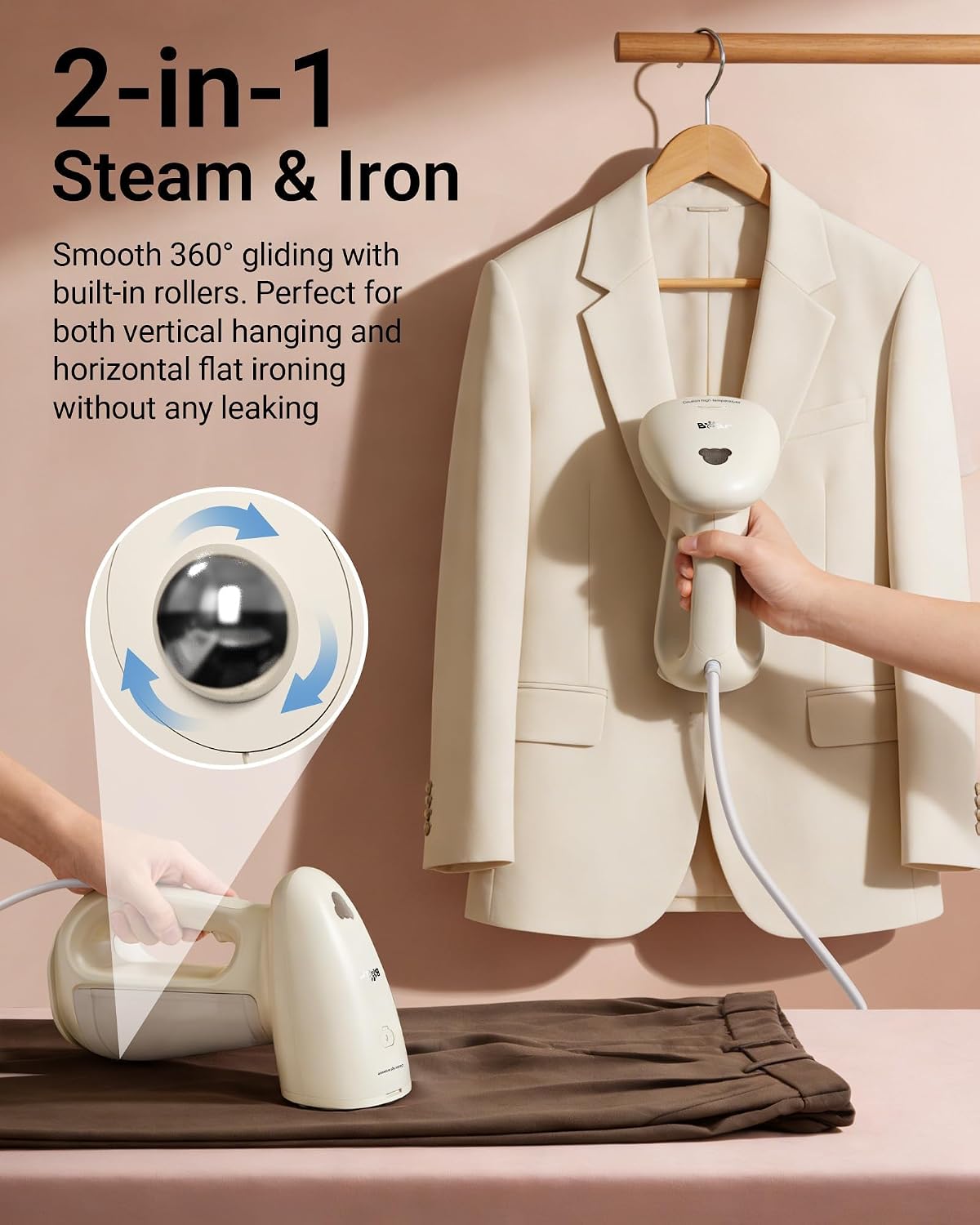 1300W Clothes Steamer, 25s Heat-Up, 230ml Tank - Close-up
