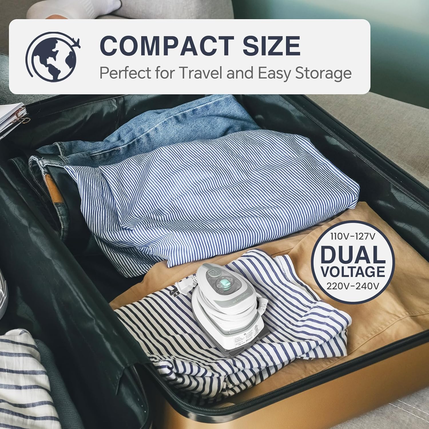 Beautural Mini Travel Steam Iron, Dual Voltage - Alternate angle