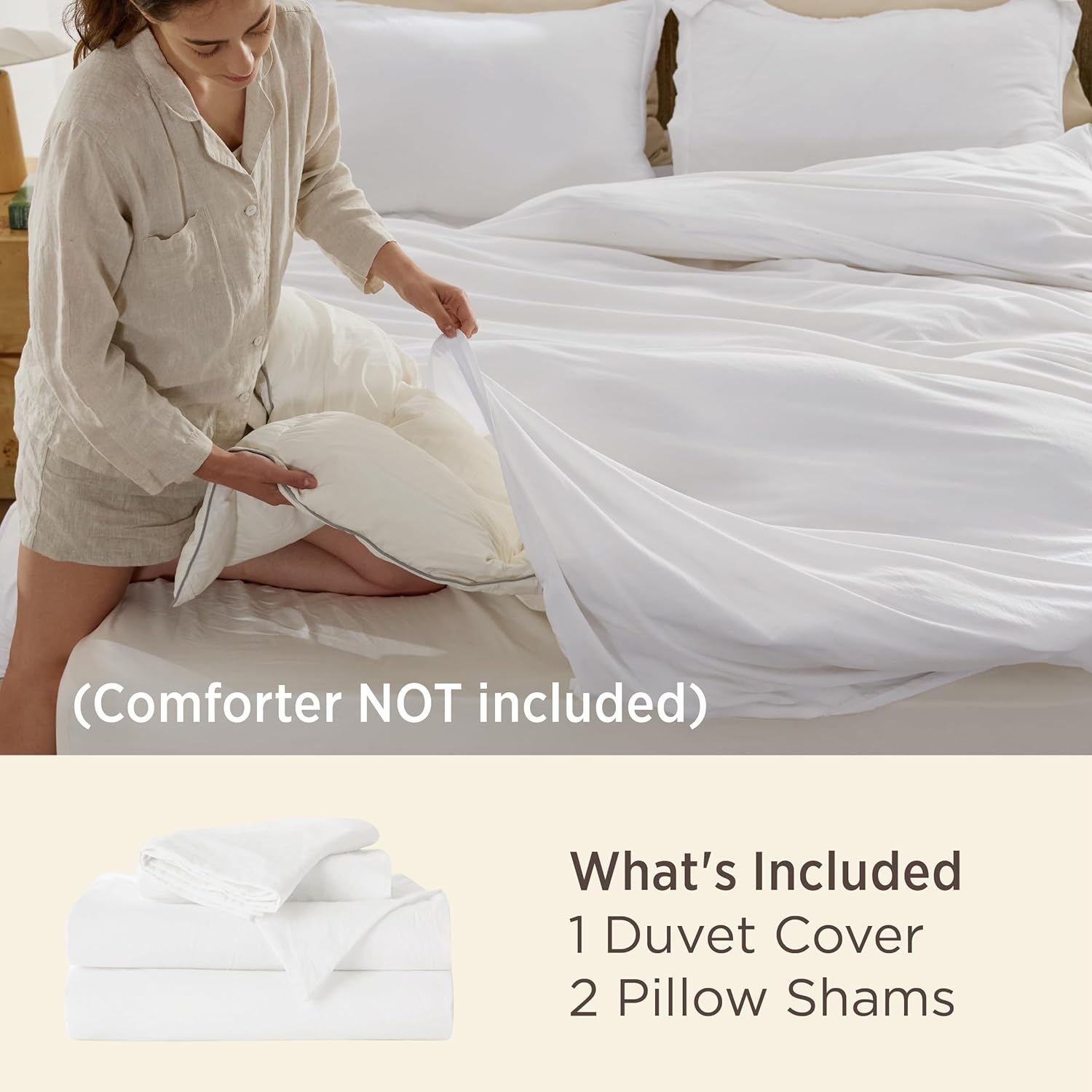 Bedsure White Queen Duvet Cover Set, 3-Piece - Detail view