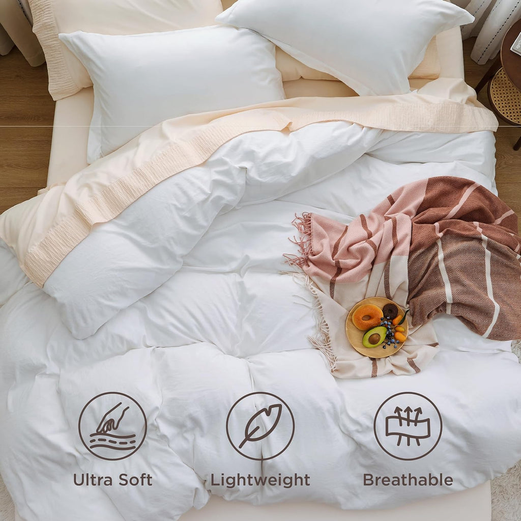 Bedsure White Queen Duvet Cover Set, 3-Piece - Close-up