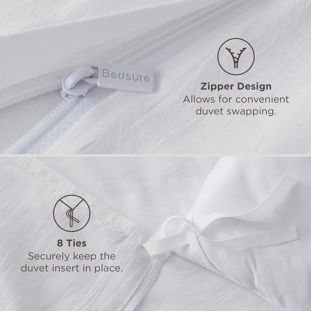 Bedsure White Queen Duvet Cover Set, 3-Piece - In use