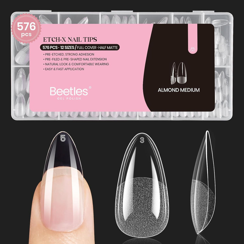 Beetles Almond Nail Tips, 576 pcs, 12 Sizes
