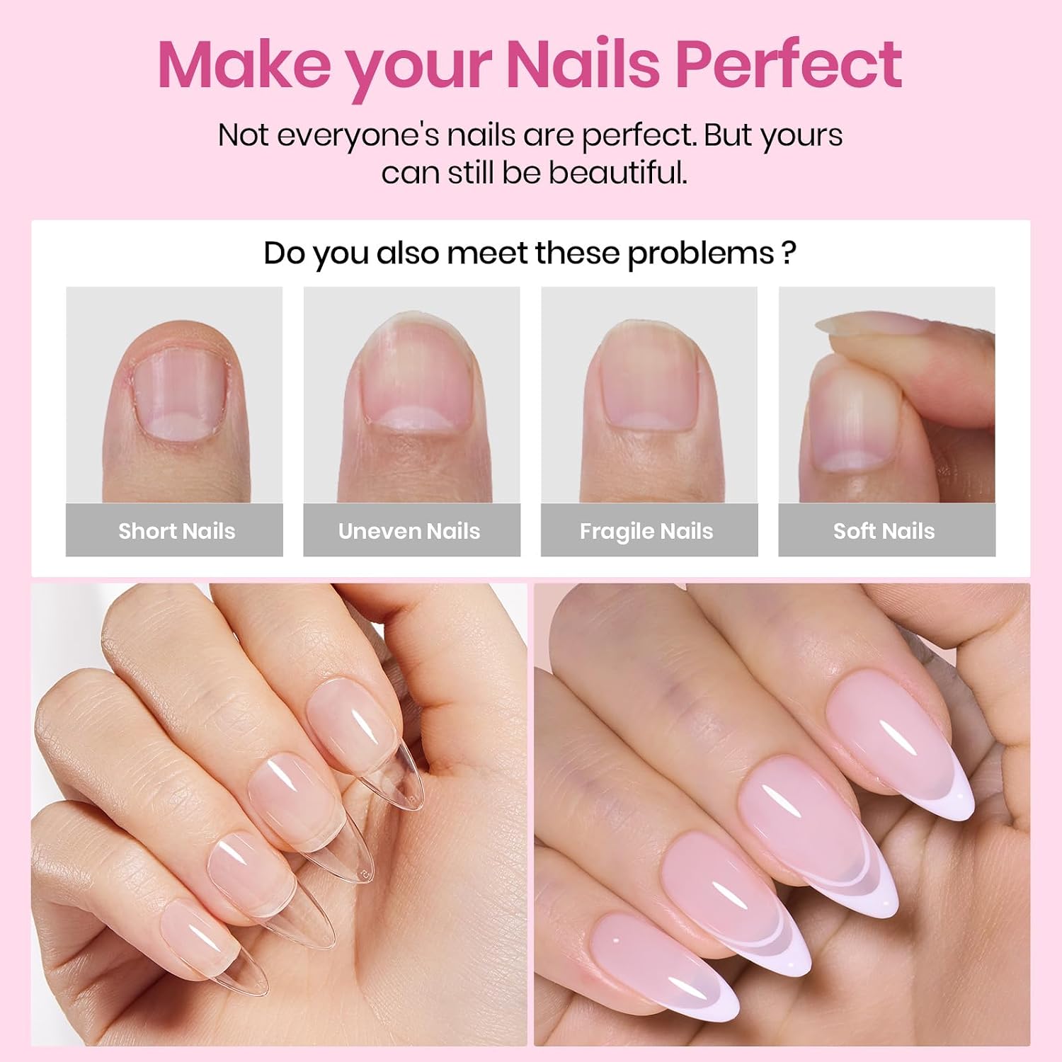 Beetles Almond Nail Tips, 576 pcs, 12 Sizes - Close-up