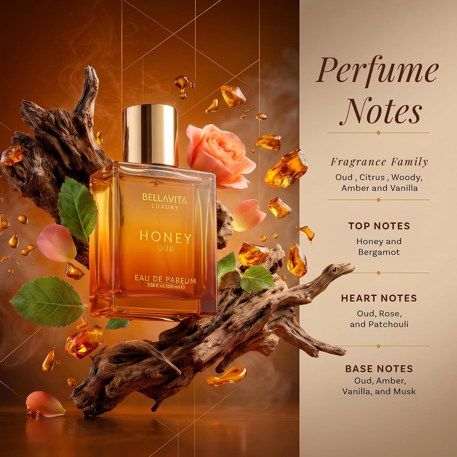 Bellavita Honey Oud Eau de Parfum, 100ml - Close-up