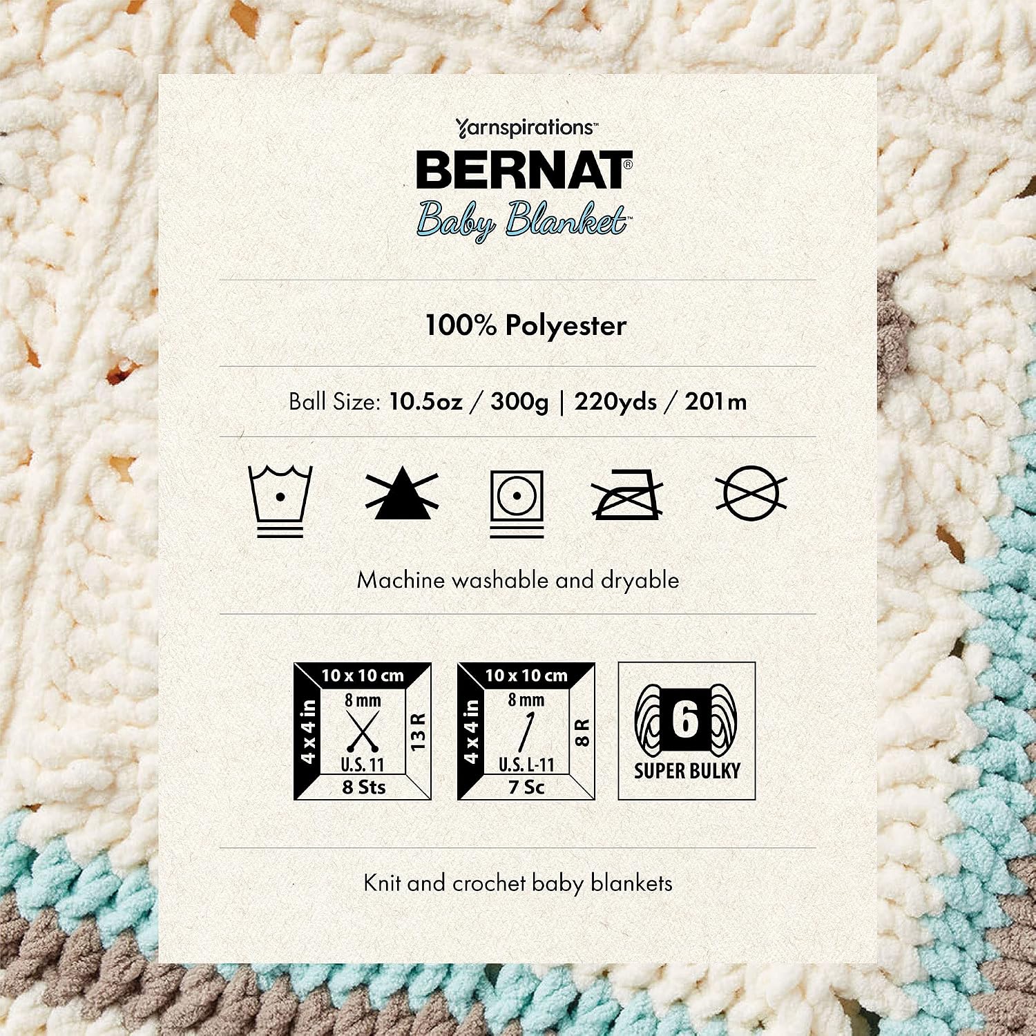 Bernat Baby Blanket BB White Yarn, 10.5 oz - Size reference