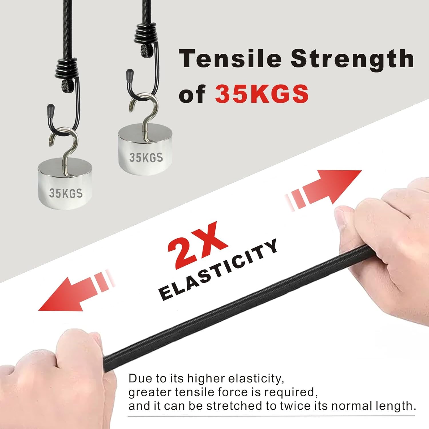 Bexsle Heavy Duty Bungee Cords with Hooks - Detail view