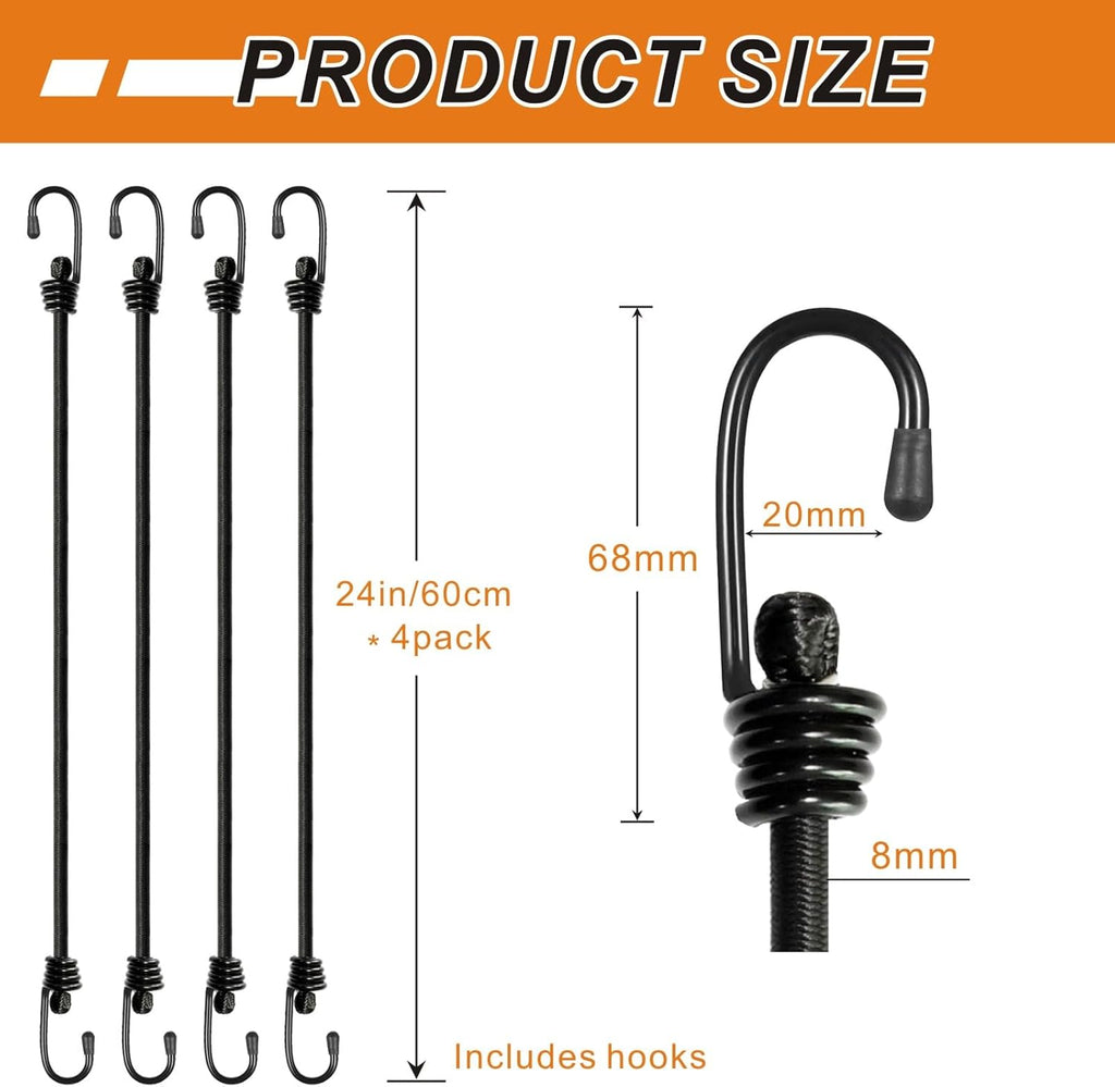 Bexsle Heavy Duty Bungee Cords with Hooks - Size reference