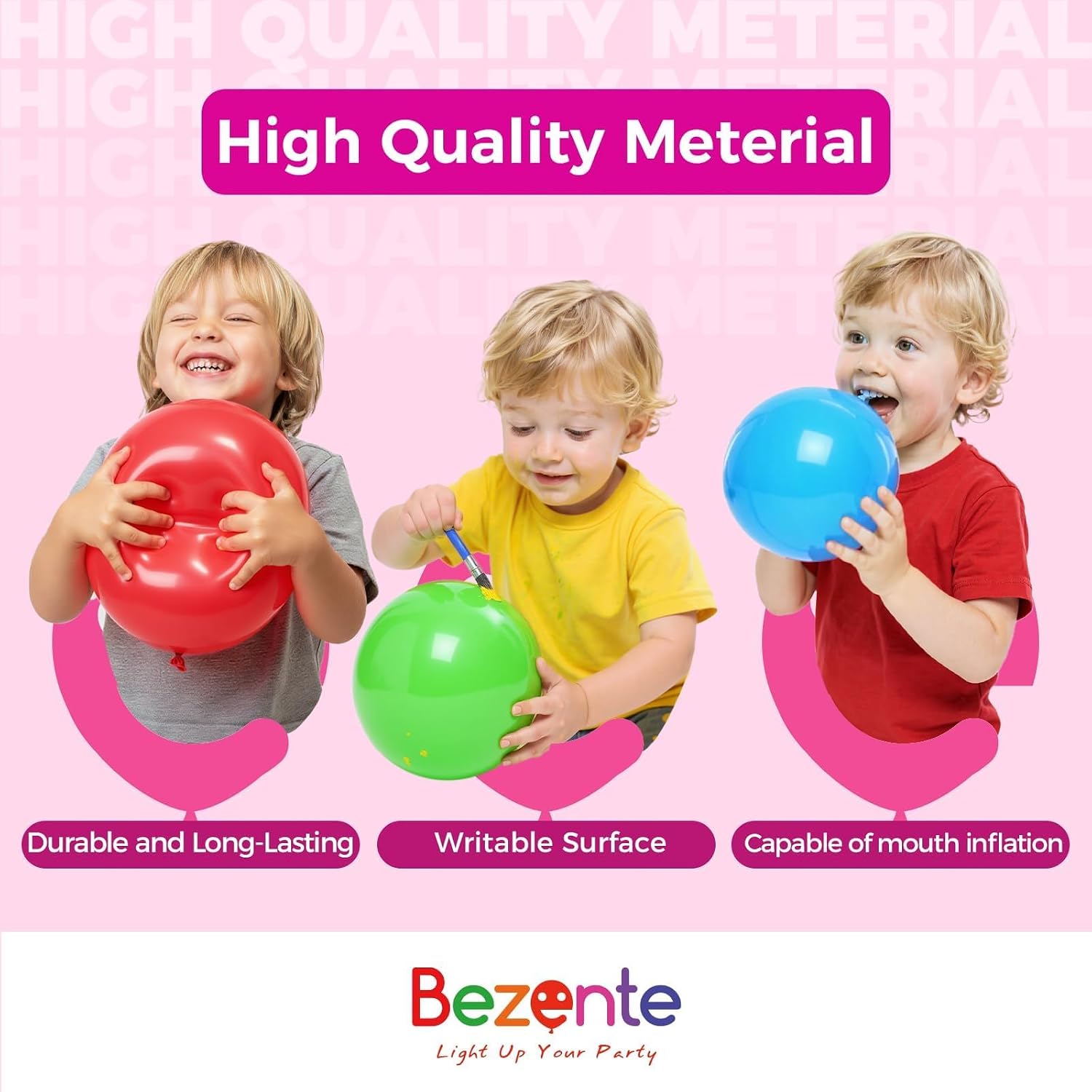 Bezente Rainbow Latex Balloons, 100 Pack 12 Inch - Size reference