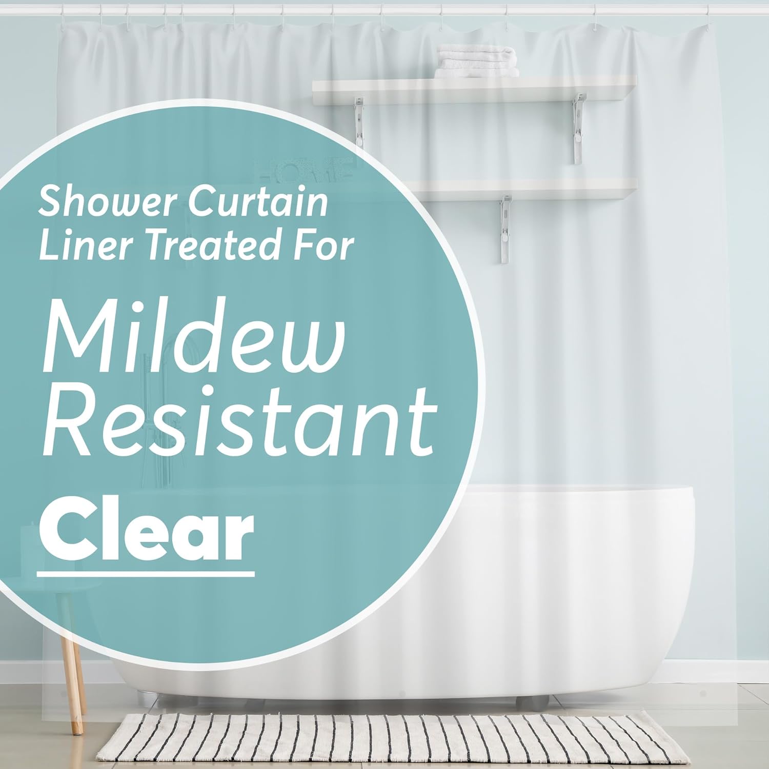 BigFoot Clear Shower Curtain, 72x72 PEVA Waterproof